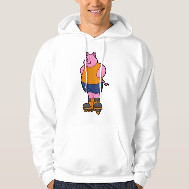 Pig as Skater with Inline skates Hoodie (Front)