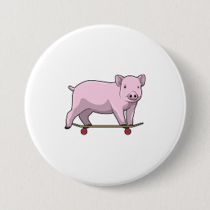 Pig as Skater with Skateboard 3 Inch Round Button