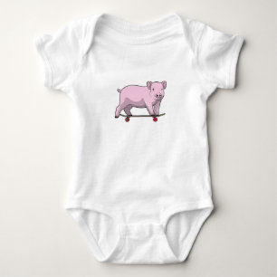 Pig as Skater with Skateboard Baby Bodysuit