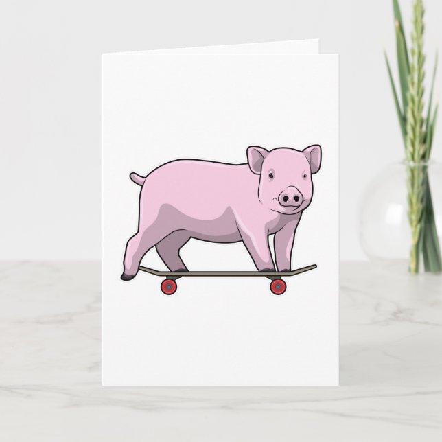 Pig as Skater with Skateboard Card (Front)