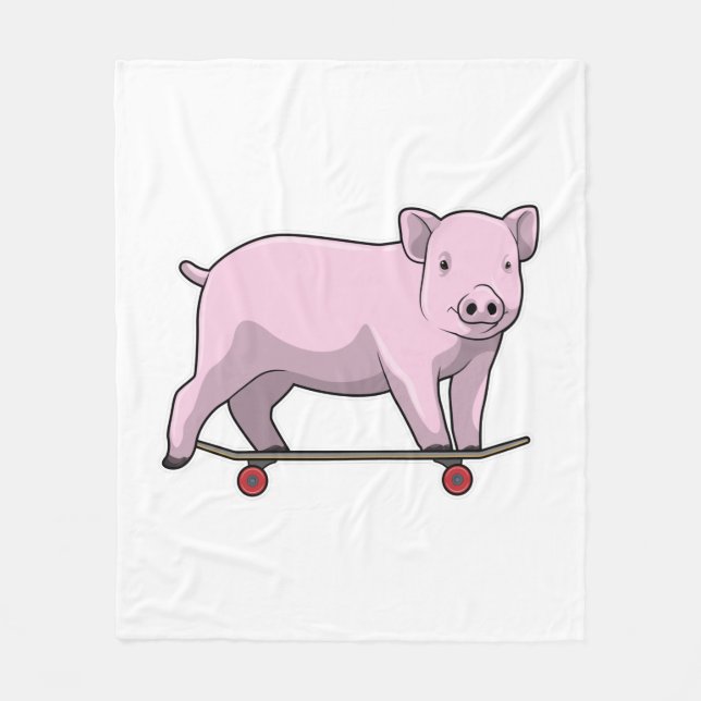 Pig as Skater with Skateboard Fleece Blanket (Front)