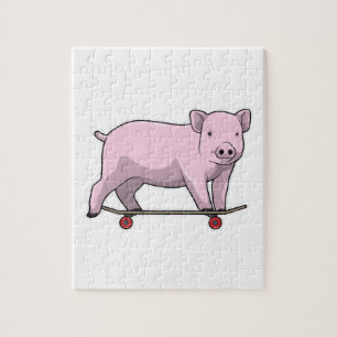 Pig as Skater with Skateboard Jigsaw Puzzle