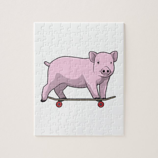 Pig as Skater with Skateboard Jigsaw Puzzle (Vertical)