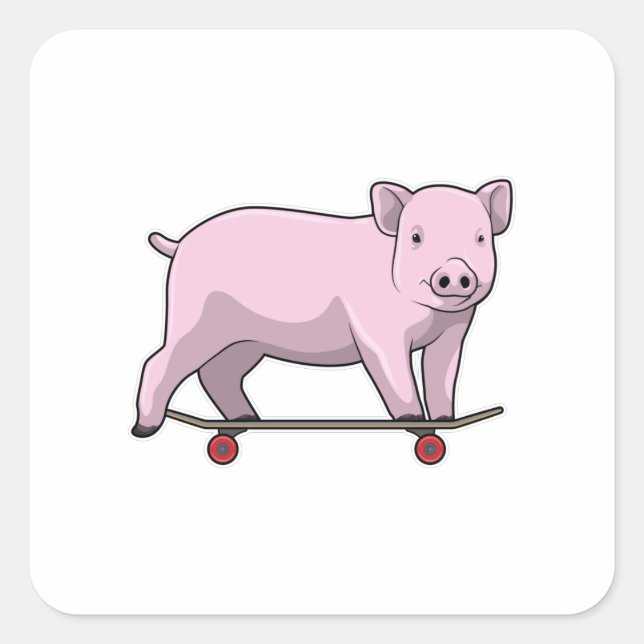 Pig as Skater with Skateboard Square Sticker (Front)
