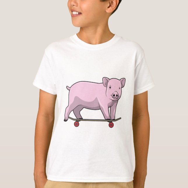Pig as Skater with Skateboard T-Shirt (Front)