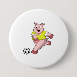 Pig as Soccer player with Soccer 3 Inch Round Button