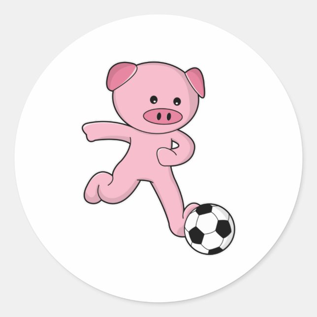 Pig as Soccer player with Soccer ball Classic Round Sticker (Front)