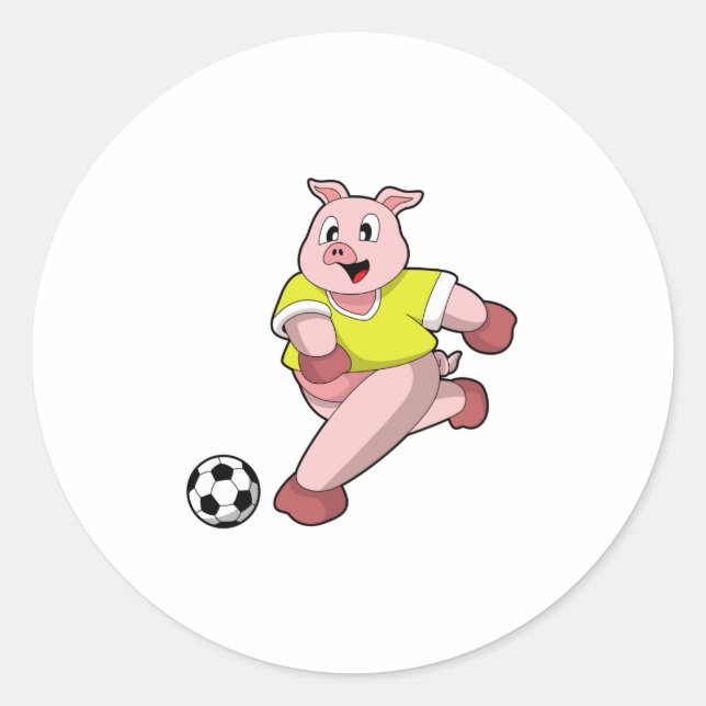 Pig as Soccer player with Soccer Classic Round Sticker (Front)