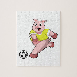 Pig as Soccer player with Soccer Jigsaw Puzzle