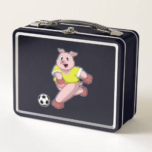Pig as Soccer player with Soccer Metal Lunch Box