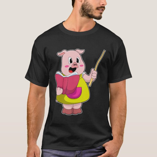 Pig as Teacher with Book T-Shirt (Front)
