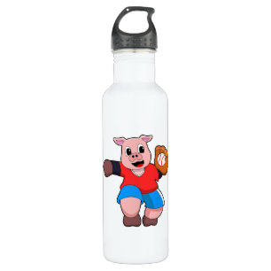 Pig at Baseball with Baseball glove 710 Ml Water Bottle