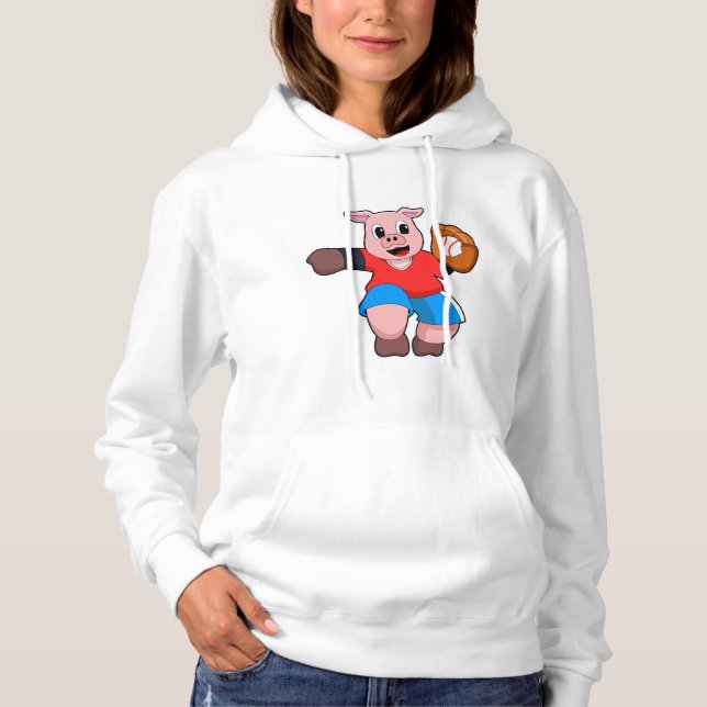 Pig at Baseball with Baseball glove Hoodie (Front)