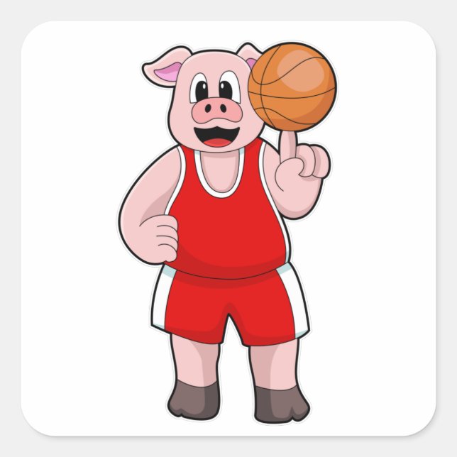 Pig at Basketball Sports Square Sticker (Front)
