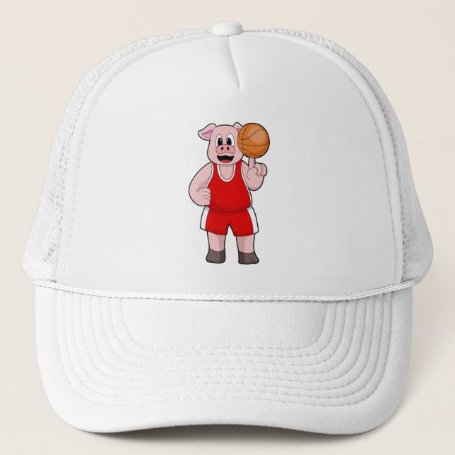 Pig at Basketball Sports Trucker Hat (Front)