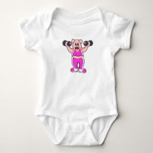 Pig at Bodybuilding with Dumbbells Baby Bodysuit