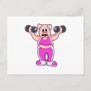Pig at Bodybuilding with Dumbbells Postcard