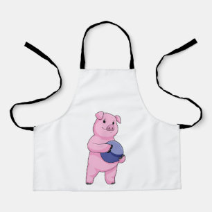 Pig at Bowling with Bowling ball Apron