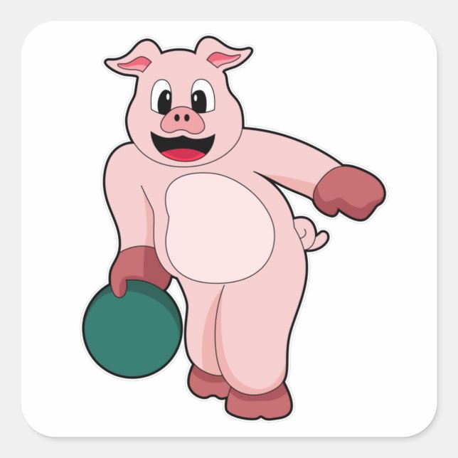 Pig at Bowling with Bowling ball Square Sticker (Front)