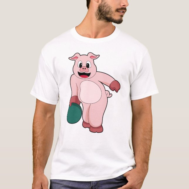 Pig at Bowling with Bowling ball T-Shirt (Front)