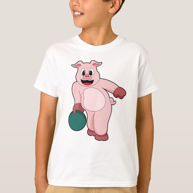 Pig at Bowling with Bowling ball T-Shirt (Front)