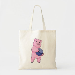 Pig at Bowling with Bowling ball Tote Bag