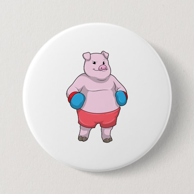 Pig at Boxing with Boxing gloves 3 Inch Round Button (Front)