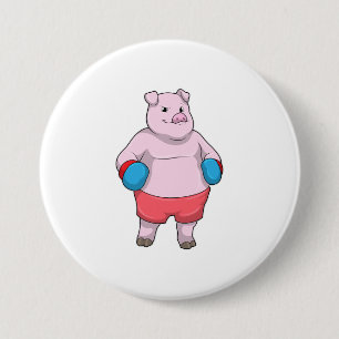 Pig at Boxing with Boxing gloves 3 Inch Round Button