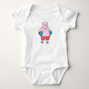 Pig at Boxing with Boxing gloves Baby Bodysuit