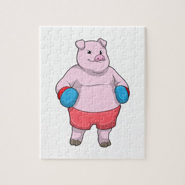 Pig at Boxing with Boxing gloves Jigsaw Puzzle (Vertical)