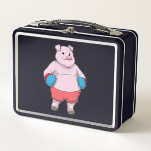 Pig at Boxing with Boxing gloves Metal Lunch Box
