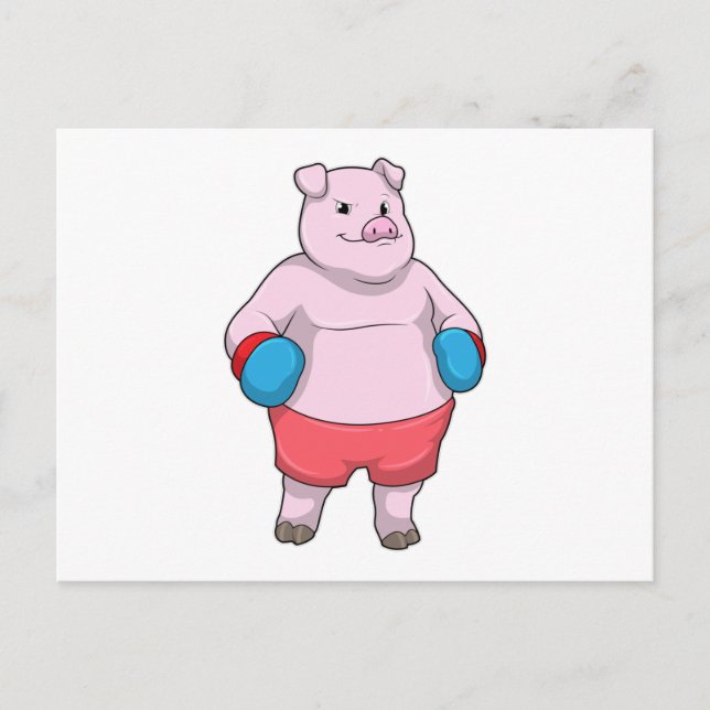 Pig at Boxing with Boxing gloves Postcard (Front)
