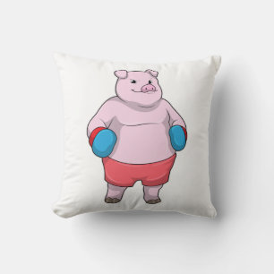 Pig at Boxing with Boxing gloves Throw Pillow