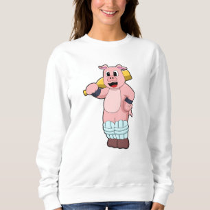 Pig at Cricket with Cricket bat Sweatshirt