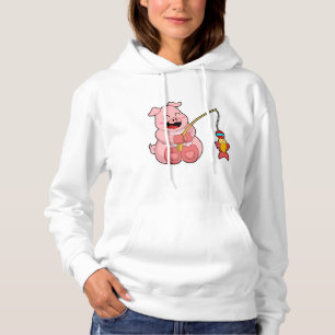 Pig at Fishing with Fish Hoodie
