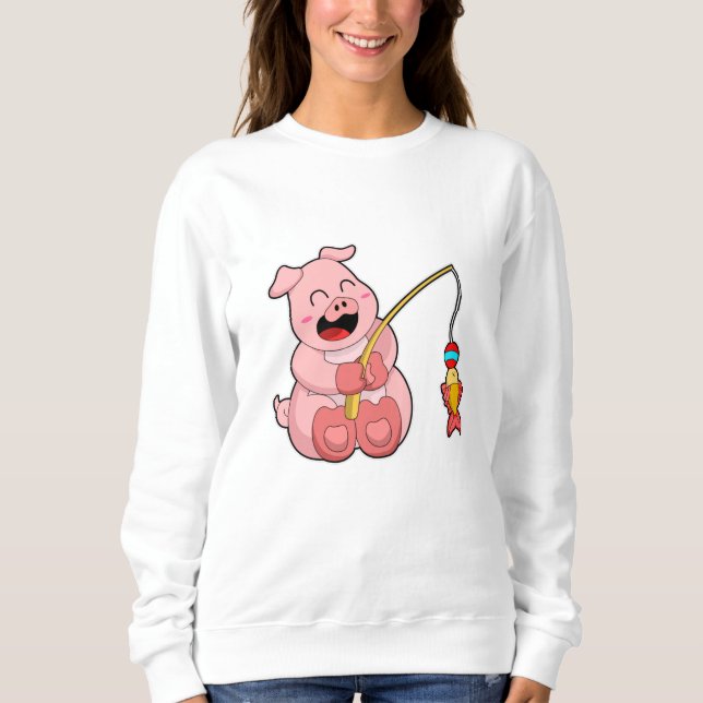 Pig at Fishing with Fish Sweatshirt (Front)