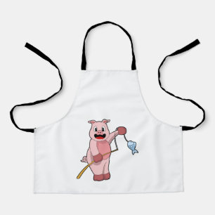 Pig at Fishing with Fishing rod & Fish Apron