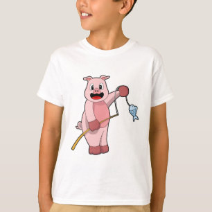 Pig at Fishing with Fishing rod & Fish T-Shirt