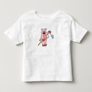 Pig at Fishing with Fishing rod & Fish Toddler T-shirt