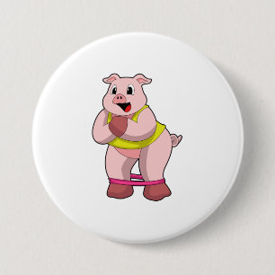 Pig at Fitness with Rubber band 3 Inch Round Button