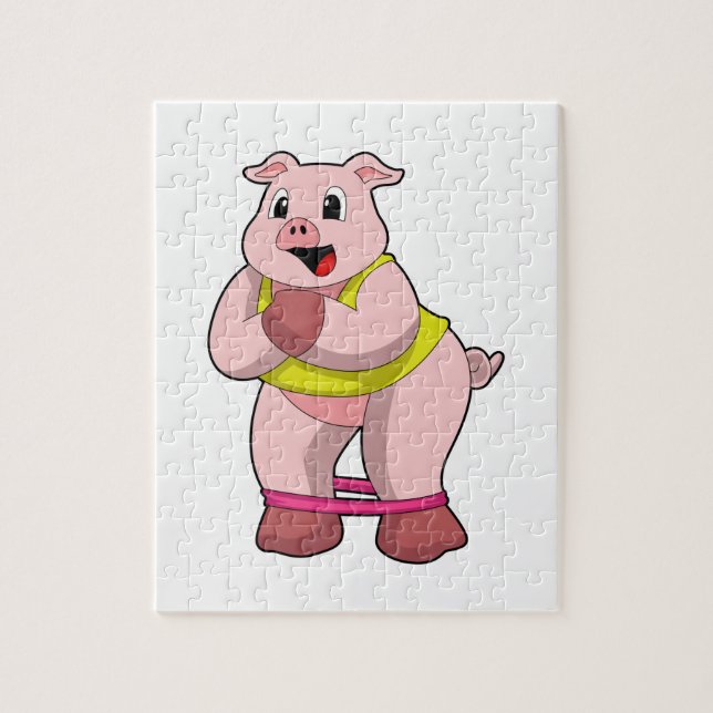 Pig at Fitness with Rubber band Jigsaw Puzzle (Vertical)