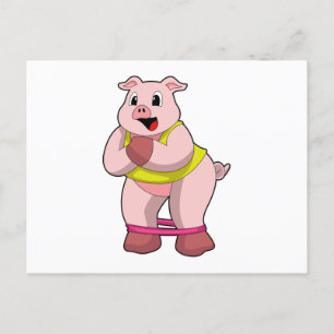 Pig at Fitness with Rubber band Postcard