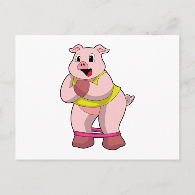 Pig at Fitness with Rubber band Postcard (Front)