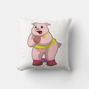 Pig at Fitness with Rubber band Throw Pillow