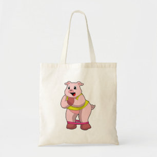 Pig at Fitness with Rubber band Tote Bag