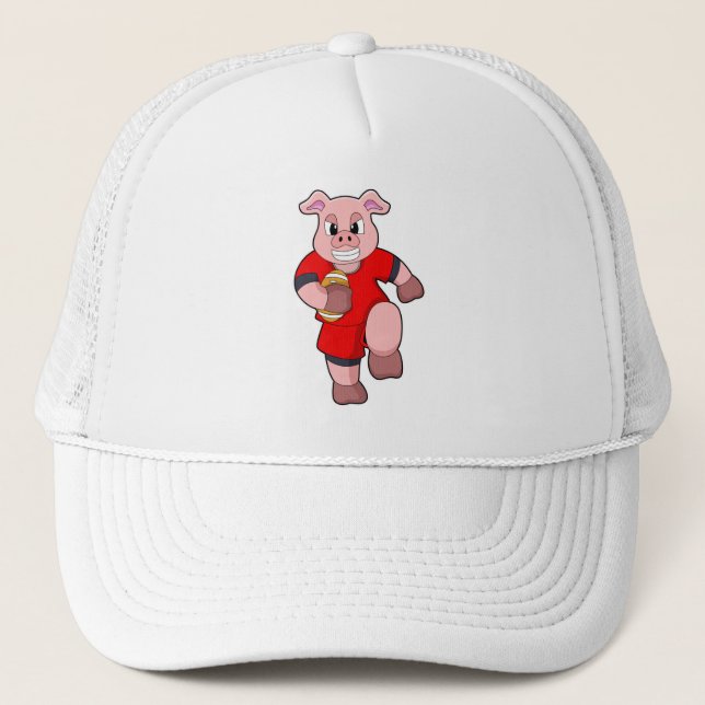 Pig at Football Sports Trucker Hat (Front)