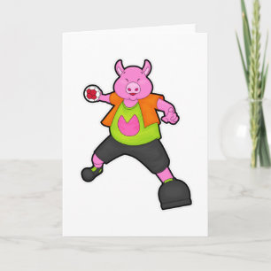 Pig at Handball player with Handball Card