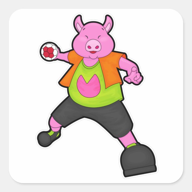 Pig at Handball player with Handball Square Sticker (Front)