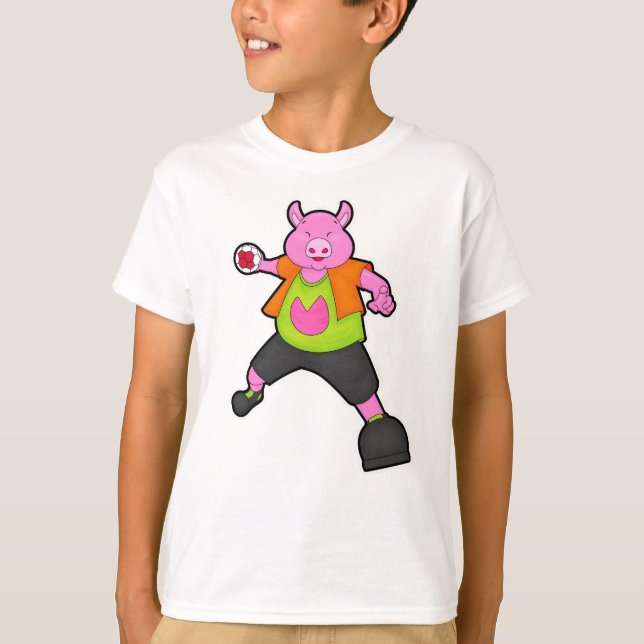Pig at Handball player with Handball T-Shirt (Front)