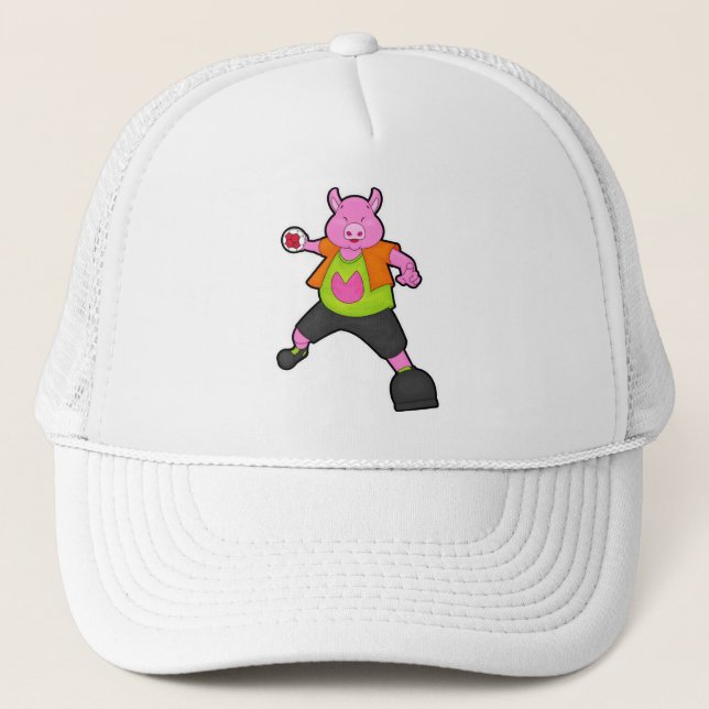 Pig at Handball player with Handball Trucker Hat (Front)